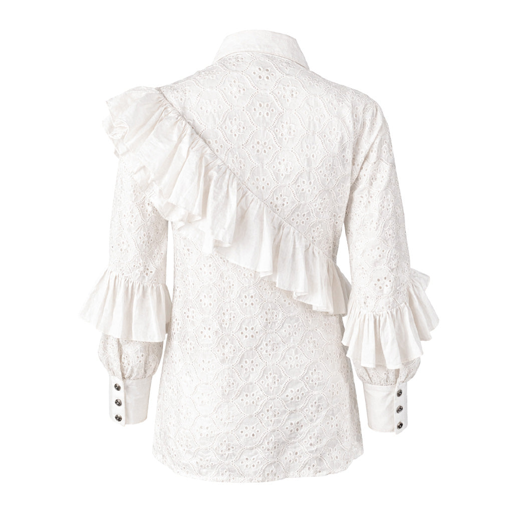 Ikat Affair - Embroidered Ruffle Shirt