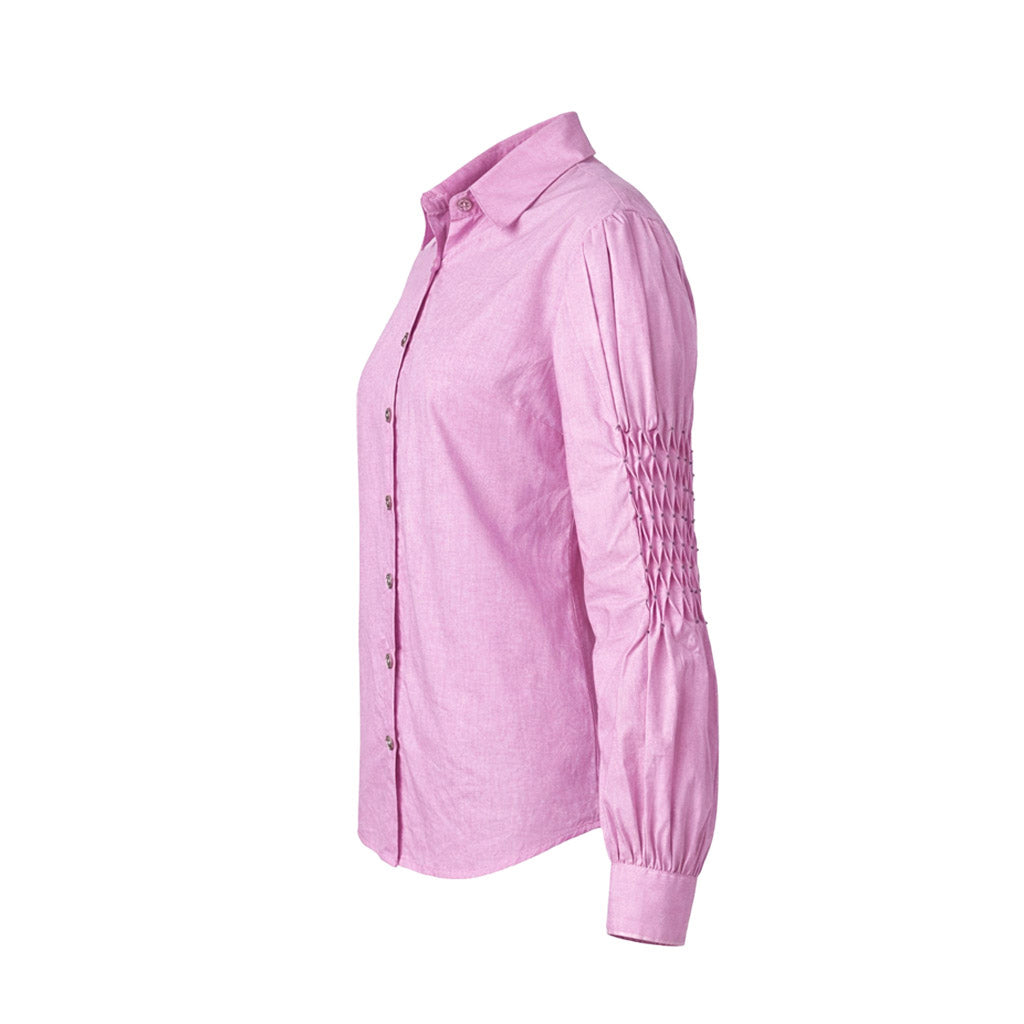 LIB Basics - Lilac Smocked Sleeve Shirt
