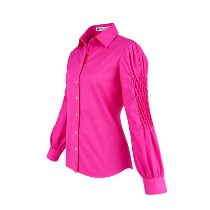 LIB Basics - Fuchsia Smocked Sleeve Shirt