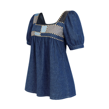 Denim - Panelled Babydoll Top