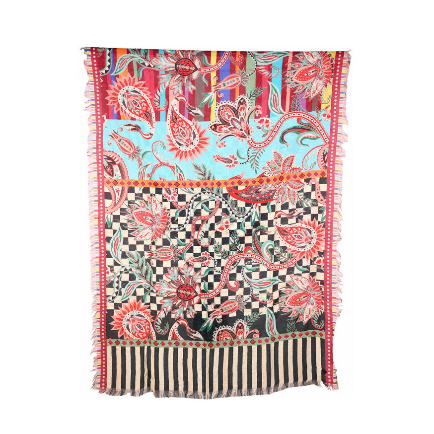 Twill Pashmina Embroidered Shawl - Blue Paisely
