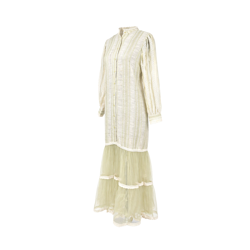 Ikat - Ivory Lace Panelled Dress with Tulle Hem