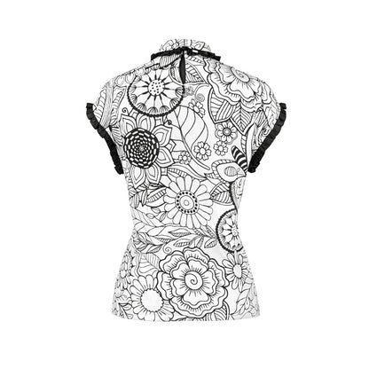 Doodle  - Monochrome Floral Ruffle Tie-Up Top