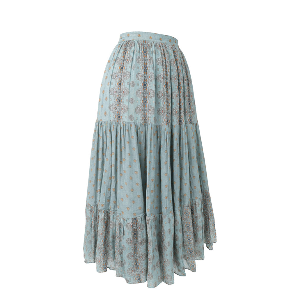 Explorer  - Dusty Teal Printed Tiered Skirt