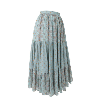 Explorer  - Dusty Teal Printed Tiered Skirt
