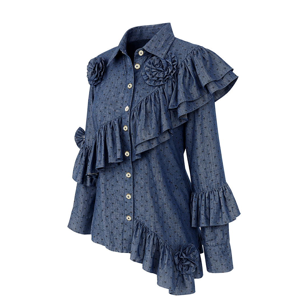 Denim - Ruffle Flower Shirt