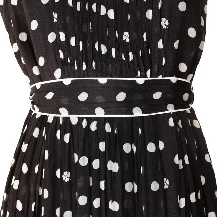 Polka Dot - Pleated Belted Dress