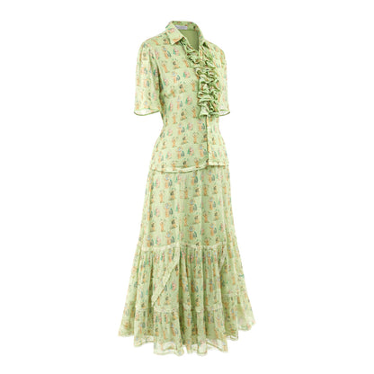 Picnic - Ruffled Shirt & Tiered Skirt Set