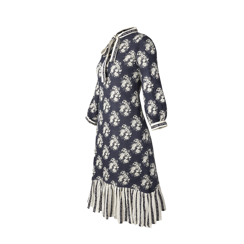 Flora & fauna  - Tie-Up Dress with Pleated Hem
