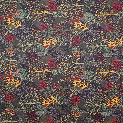 Twill Pashmina Embroidered Shawl - Tree Leaves Night