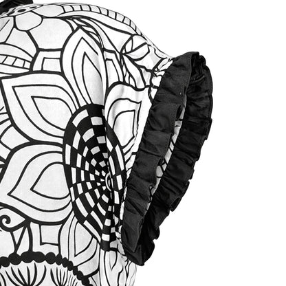 Doodle  - Monochrome Floral Ruffle Tie-Up Top