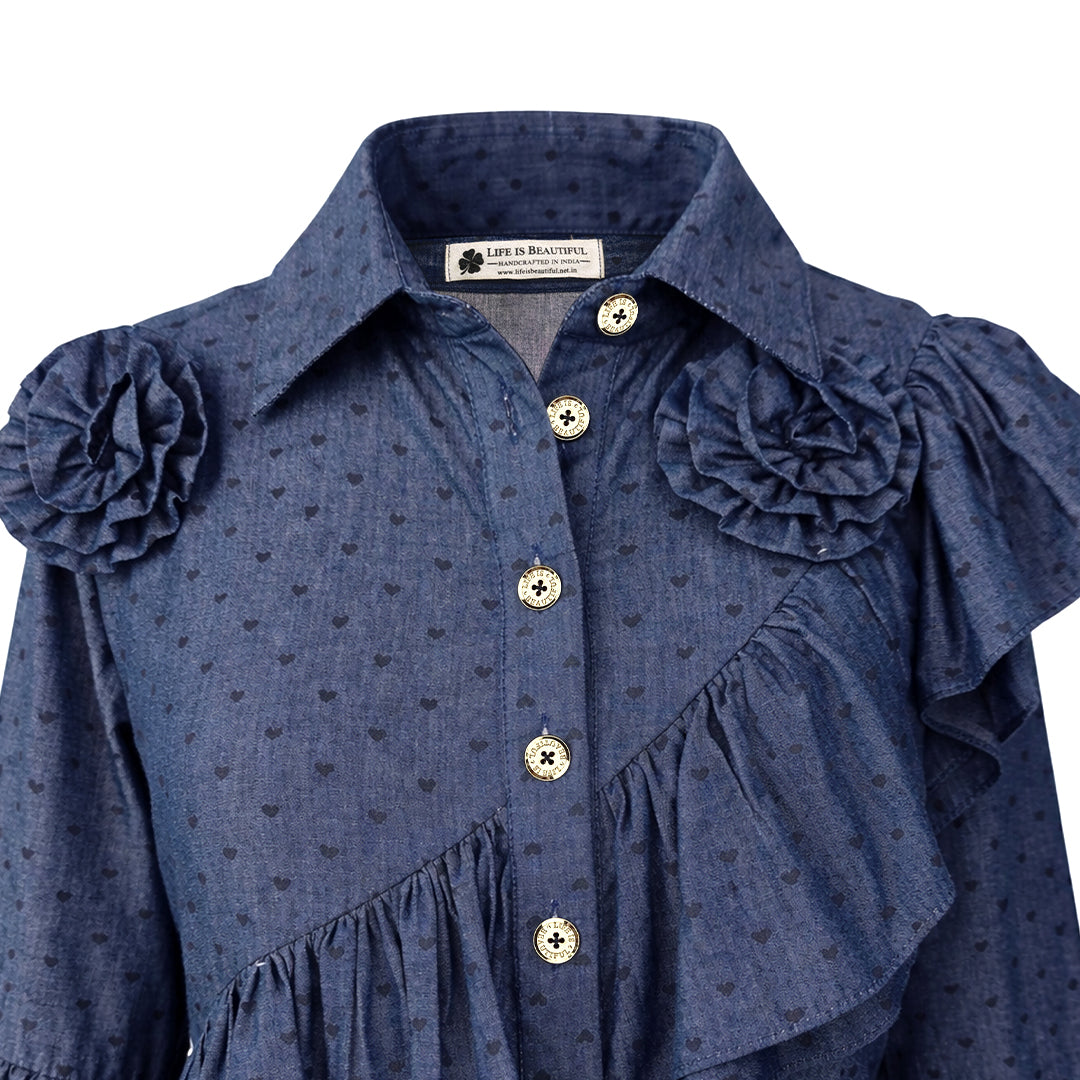 Denim - Ruffle Flower Shirt