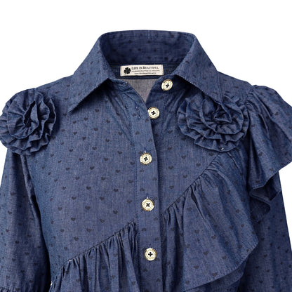 Denim - Ruffle Flower Shirt