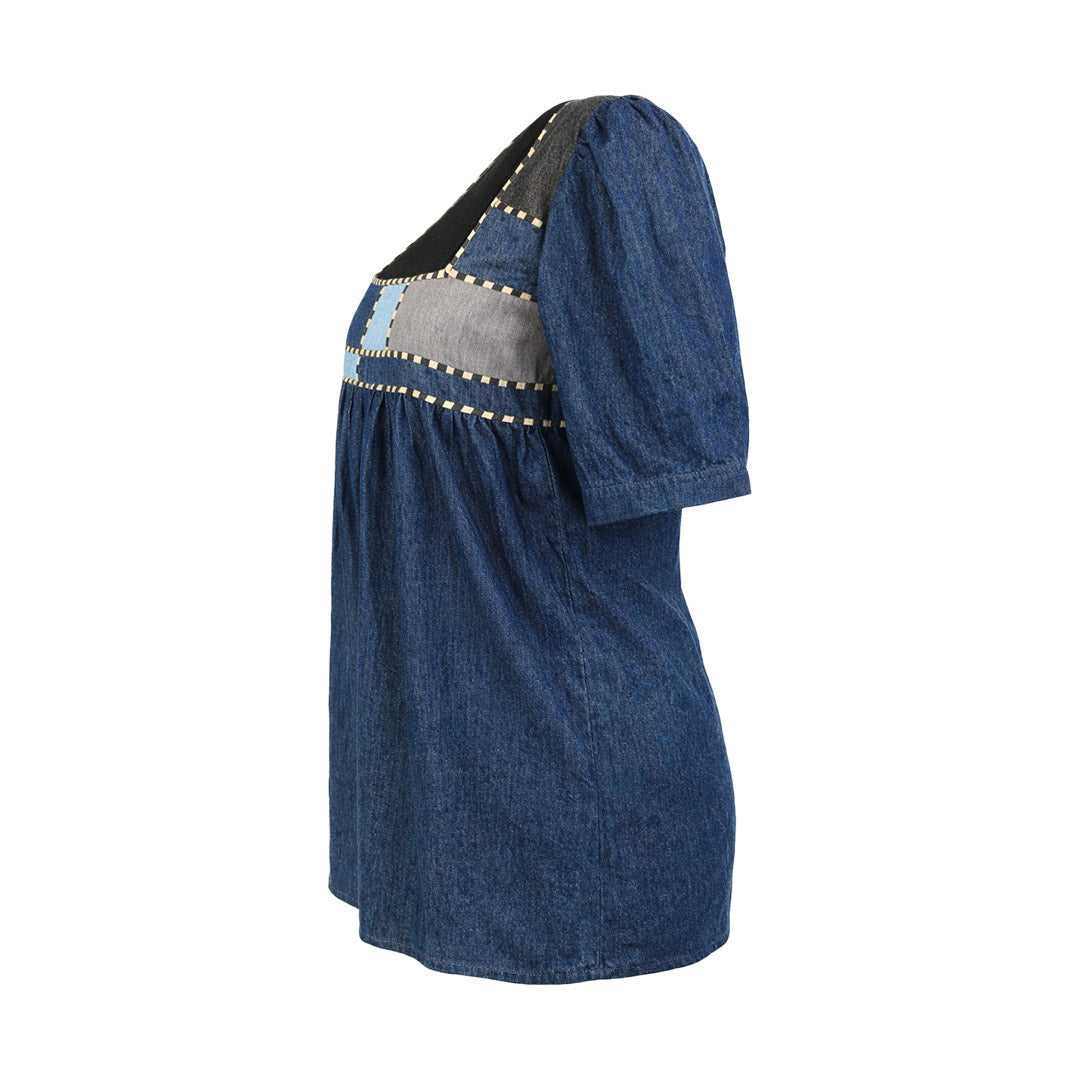 Denim - Panelled Babydoll Top