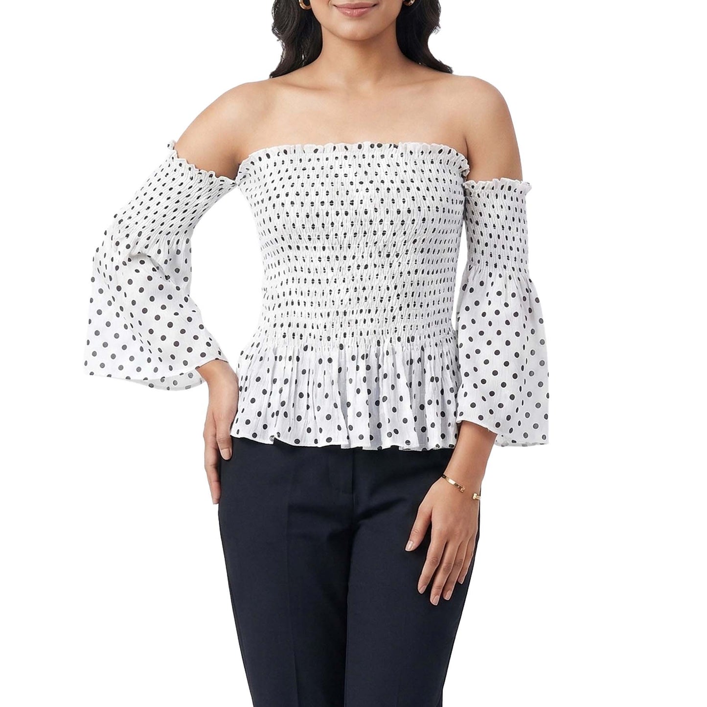 Polka  - Sage Smocked Off-Shoulder Top