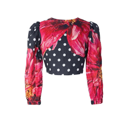 Polka Dot - Floral Sleeve Blouse