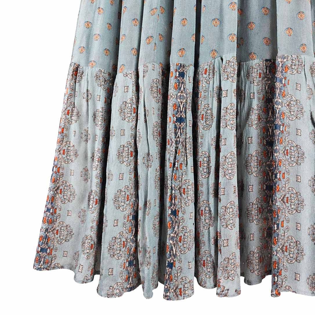 Explorer  - Dusty Teal Printed Tiered Skirt