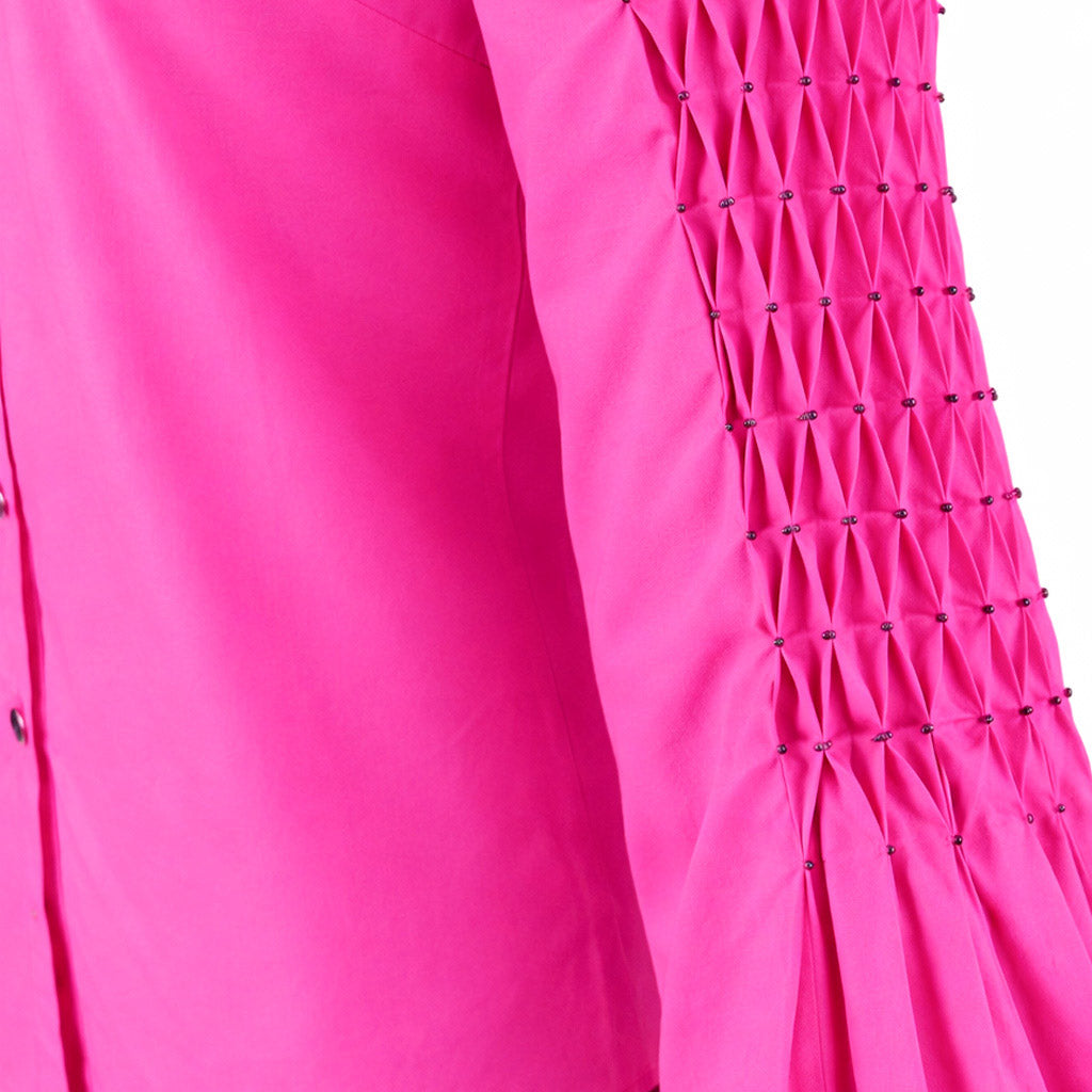 LIB Basics - Fuchsia Smocked Sleeve Shirt