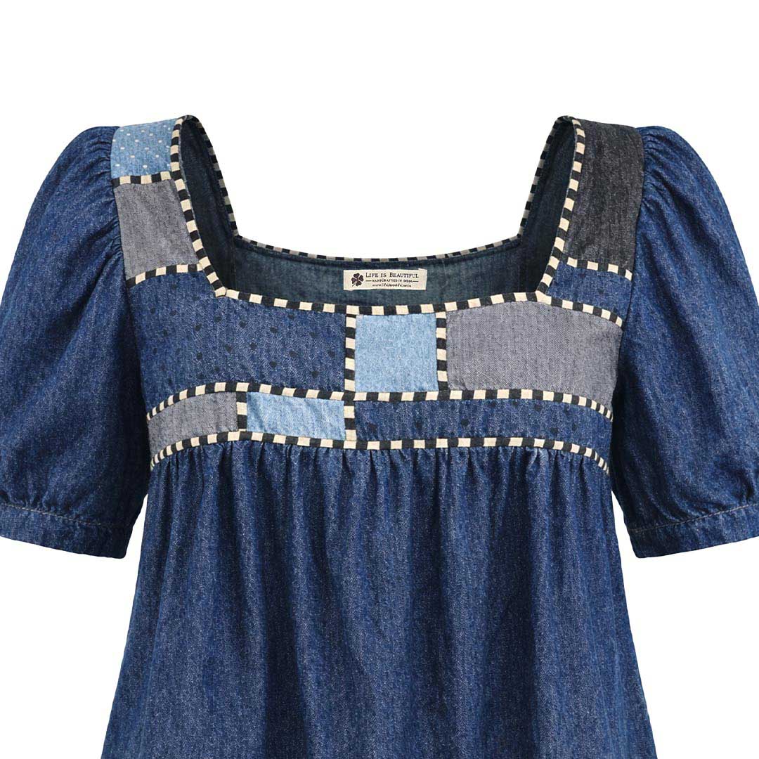 Denim - Panelled Babydoll Top