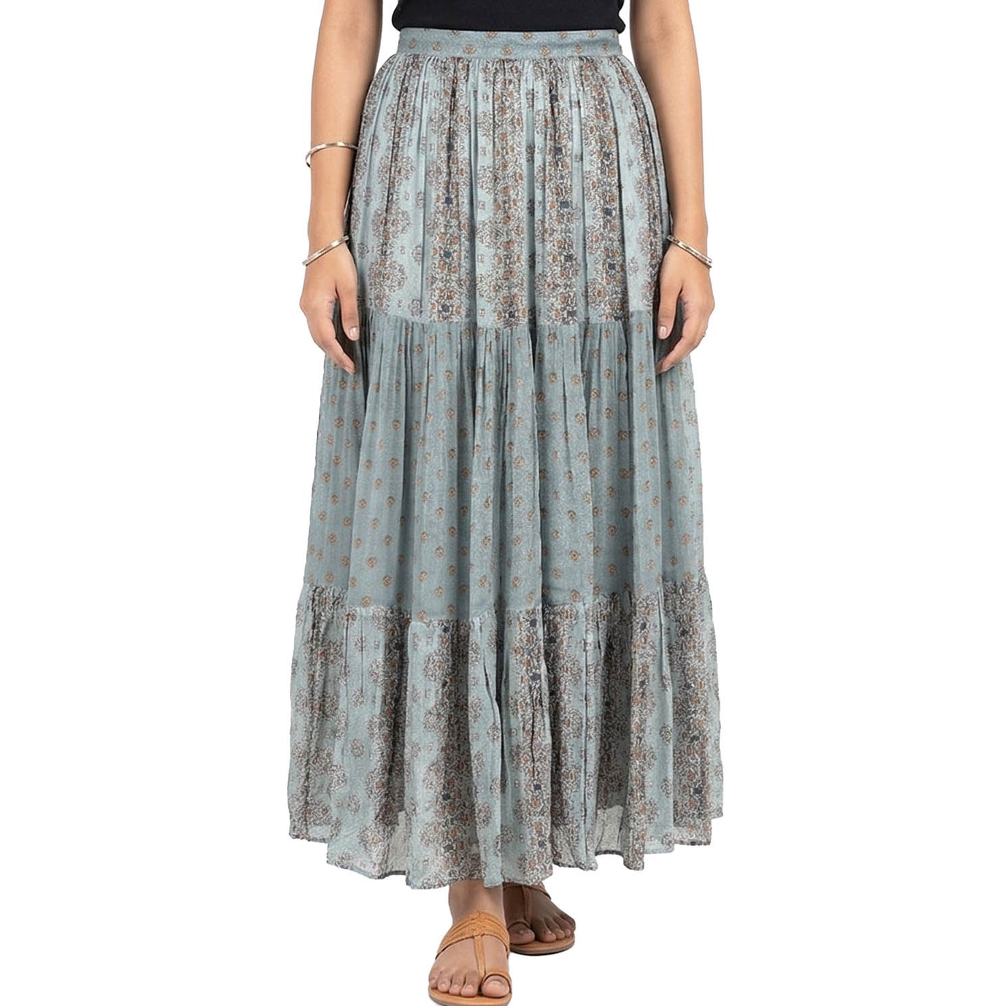 Explorer  - Dusty Teal Printed Tiered Skirt