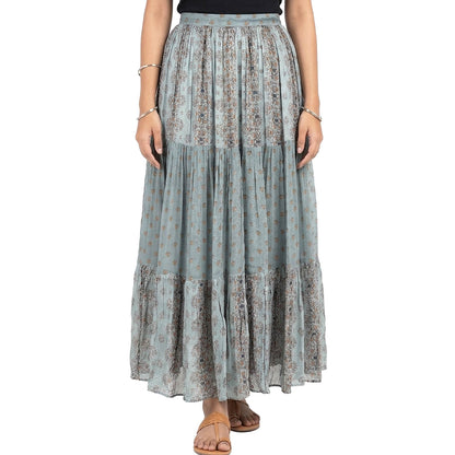 Explorer  - Dusty Teal Printed Tiered Skirt