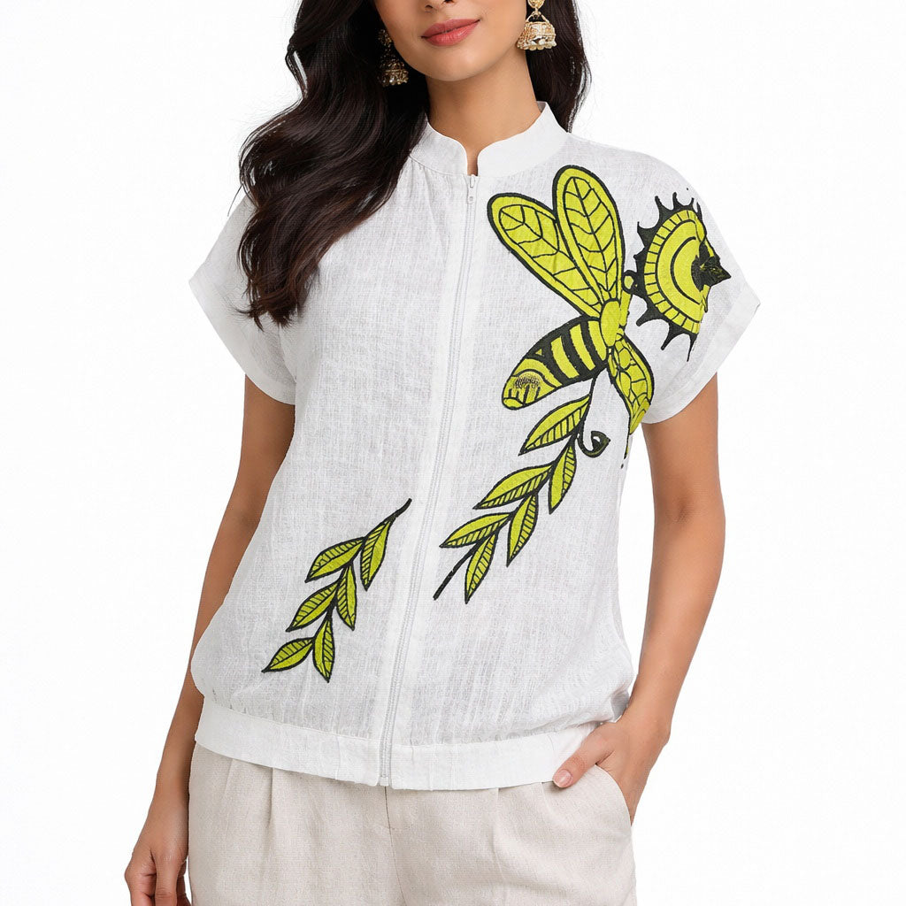 Doodle - Drop Shoulder Green Zip Top