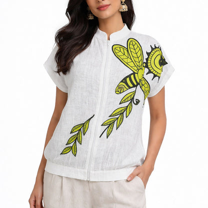 Doodle - Drop Shoulder Green Zip Top