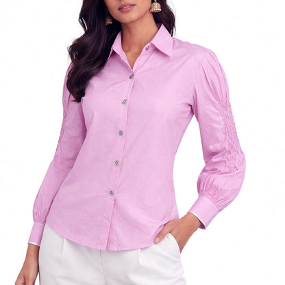LIB Basics - Lilac Smocked Sleeve Shirt