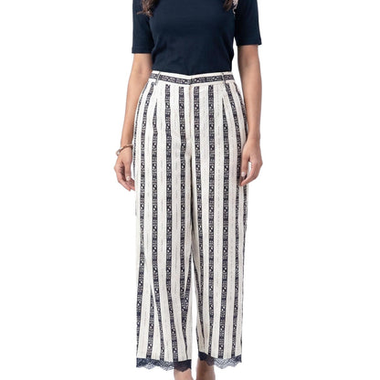 Flora & Fauna - Ivory & Black Striped Wide-Leg Pants