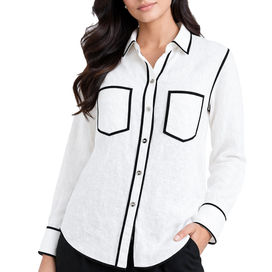 LIB Basics - Ivory Contrast Piping Shirt