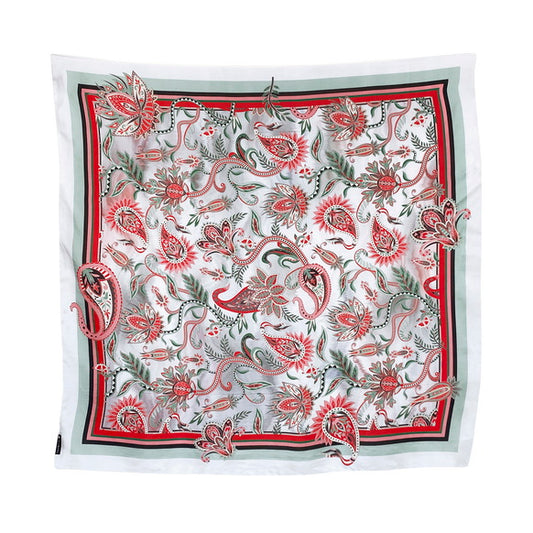 Silk Habutai - Paisely Border Green