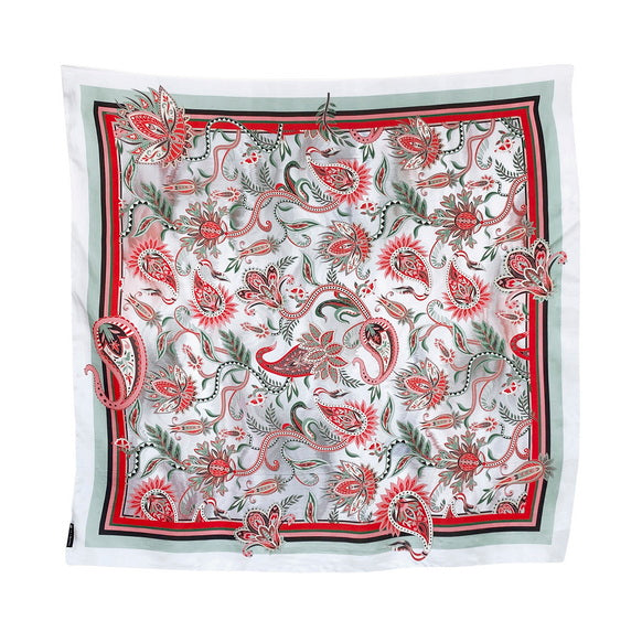 Silk Habutai - Paisely Border Green