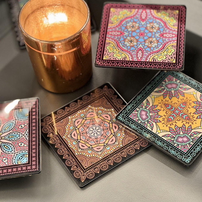 Coasters -  Mandala Obasi Black (Set of 4)