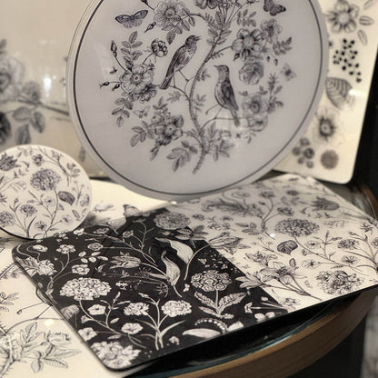Placemat - Flora & Fauna Rectangle Black & White (Set of 4)