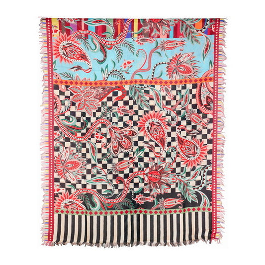 Twill Pashmina Embroidered Shawl - Blue Paisely