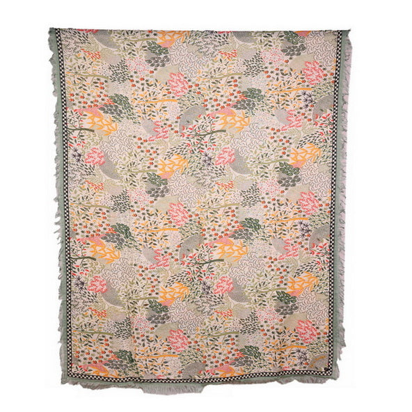 Twill Pashmina Embroidered Shawl - Tree Leaves Day