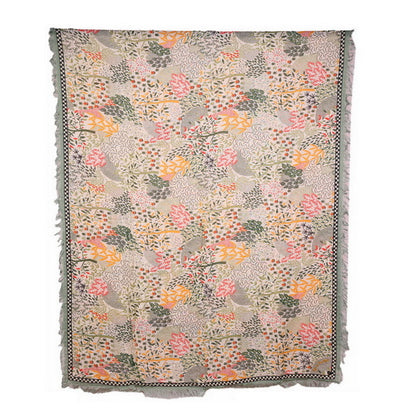 Twill Pashmina Embroidered Shawl - Tree Leaves Day