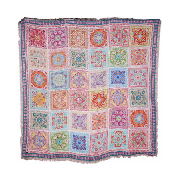 Twill Pashmina Scarf - White Mandala