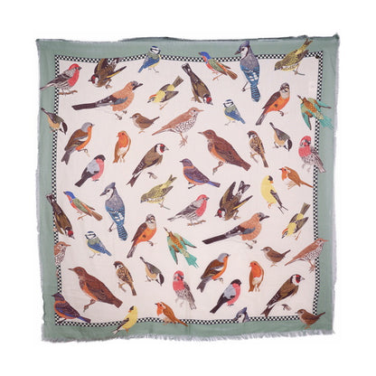 Twill Pashmina Scarf - Green Bird