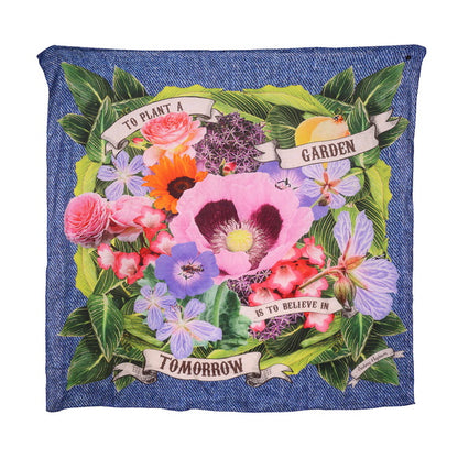 Twill Pashmina Scarf - Denim Finish Wild FLower